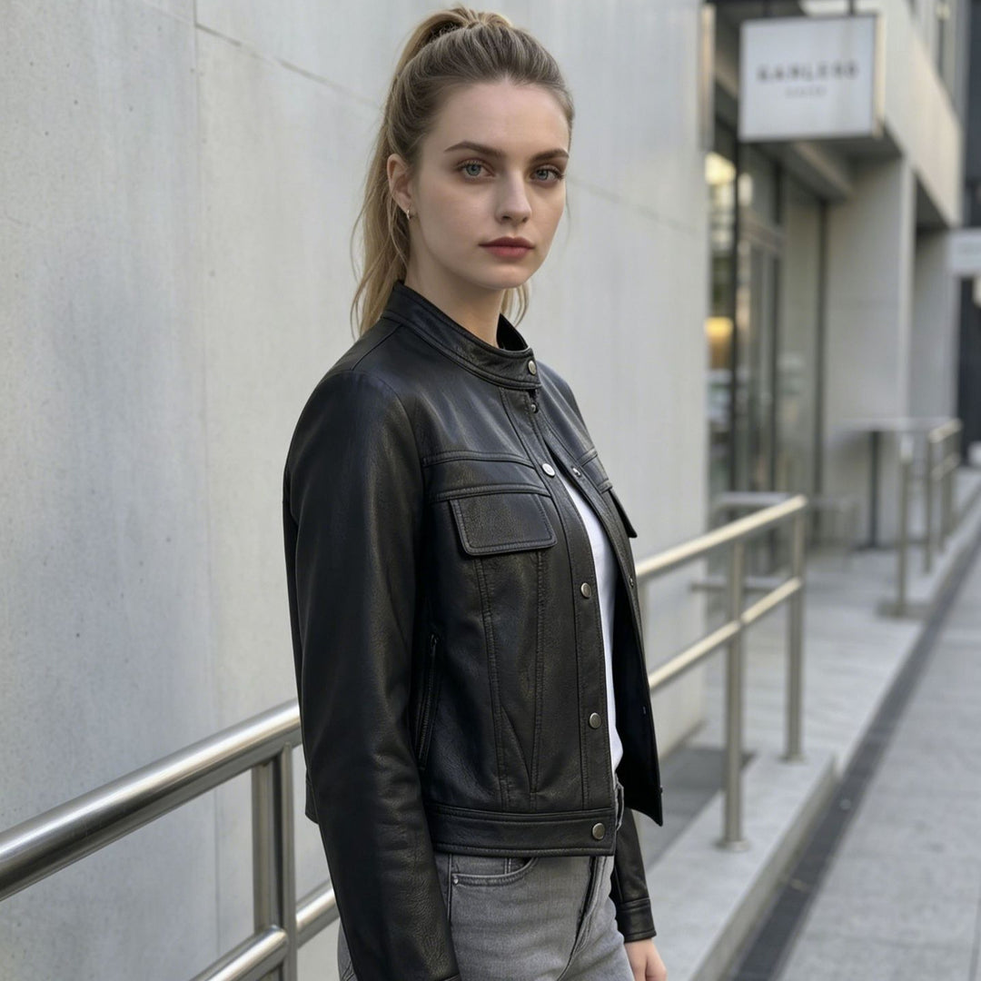 Damen Modische Kurzlederjacke Drune