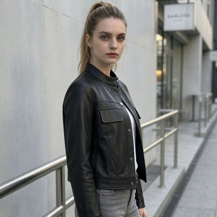 Damen Modische Kurzlederjacke Drune