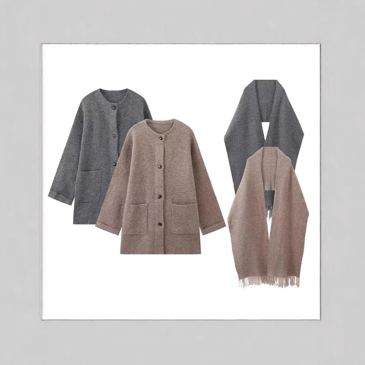 Damen elegante Oversize-Jacke aus warmer Wolle mit Taschen Drune