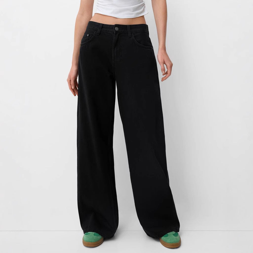 Damen nan ultraweite bodenlange Denim-Palazzohose mit cleanem Taschen-Schnitt und leichter Stretchwirkung Drune