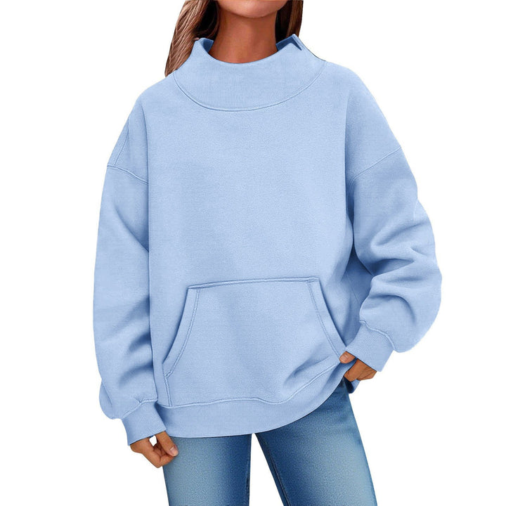 Damen Oversized Hoodie mit Stehkragen und Kängurutasche Drune
