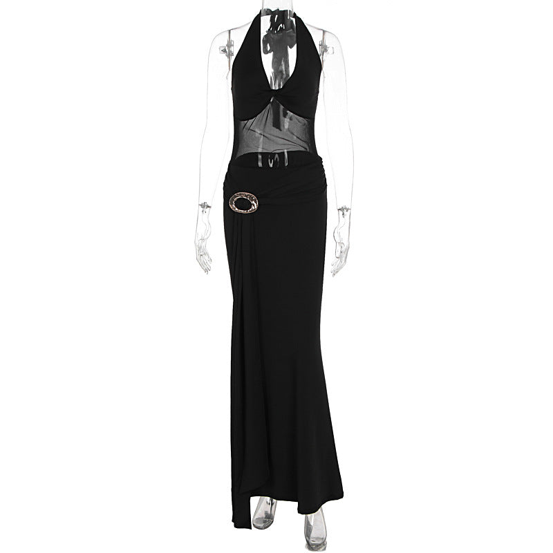 Damen Maxikleid mit raffiniertem Wickeldesign und elegantem Halterhals Drune