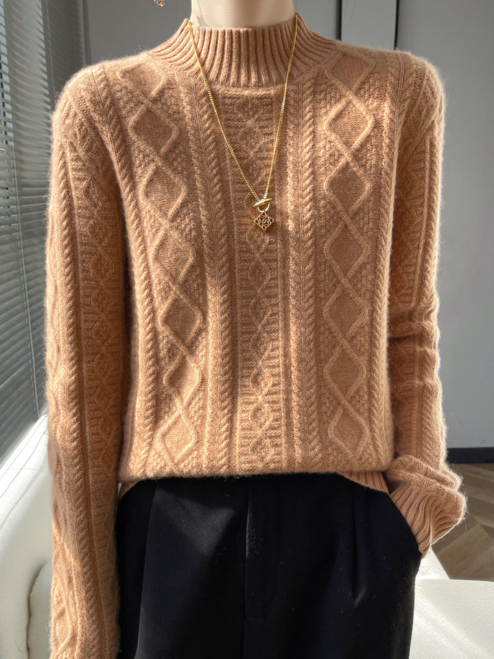 Damen Kuscheliger Mohair‑Optik Mockneckpullover mit Rautenzopfstruktur und kastiger Silhouette Drune