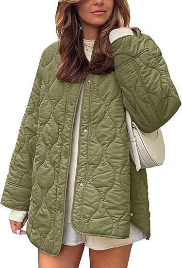 Damen gesteppte Oversize-Steppjacke mit Druckknopfleiste und gerundetem Saum Drune
