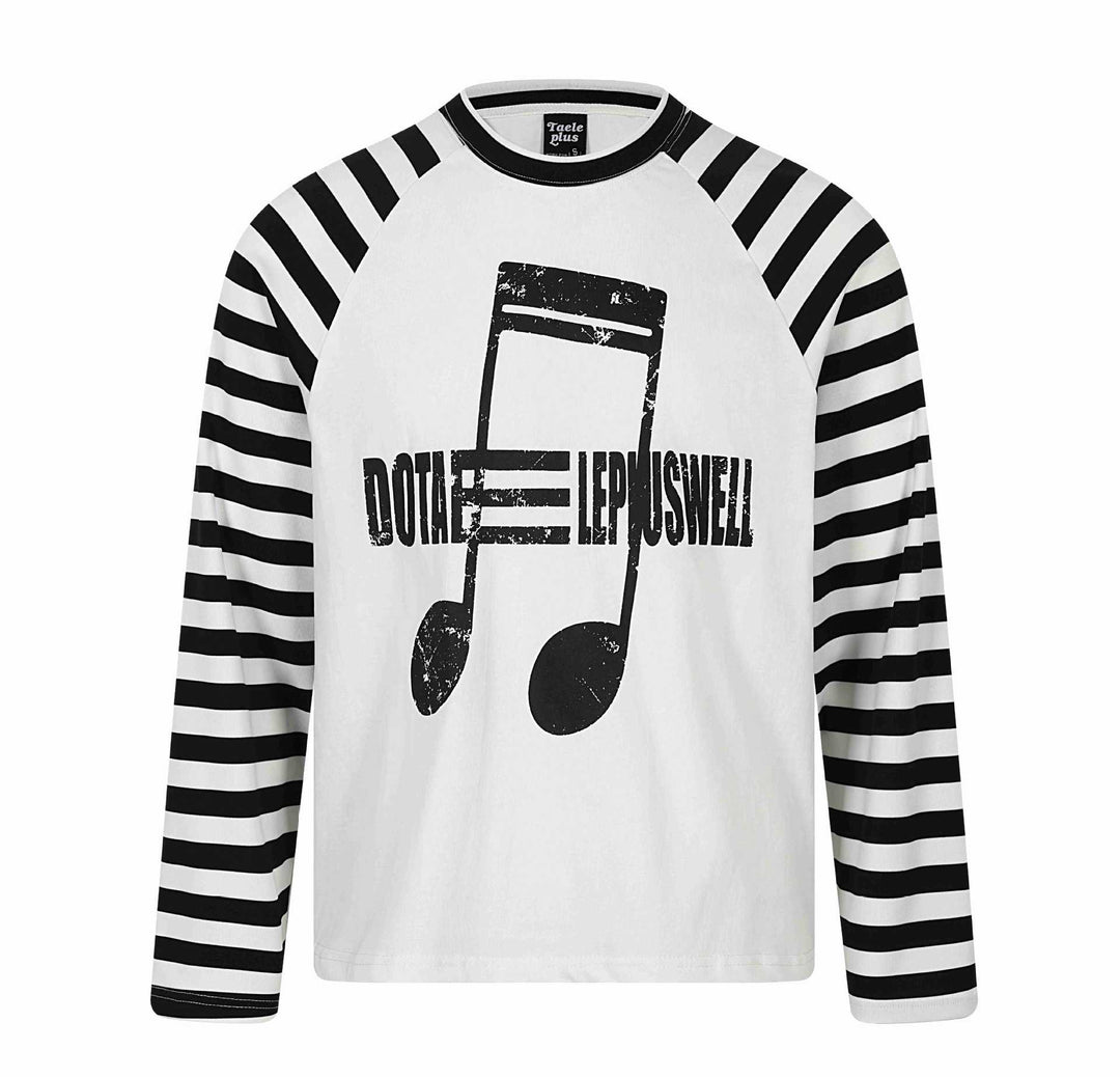Unisex Langärmliges Raglan-Longsleeve mit Musik‑Print und gestreiften Ärmeln Drune