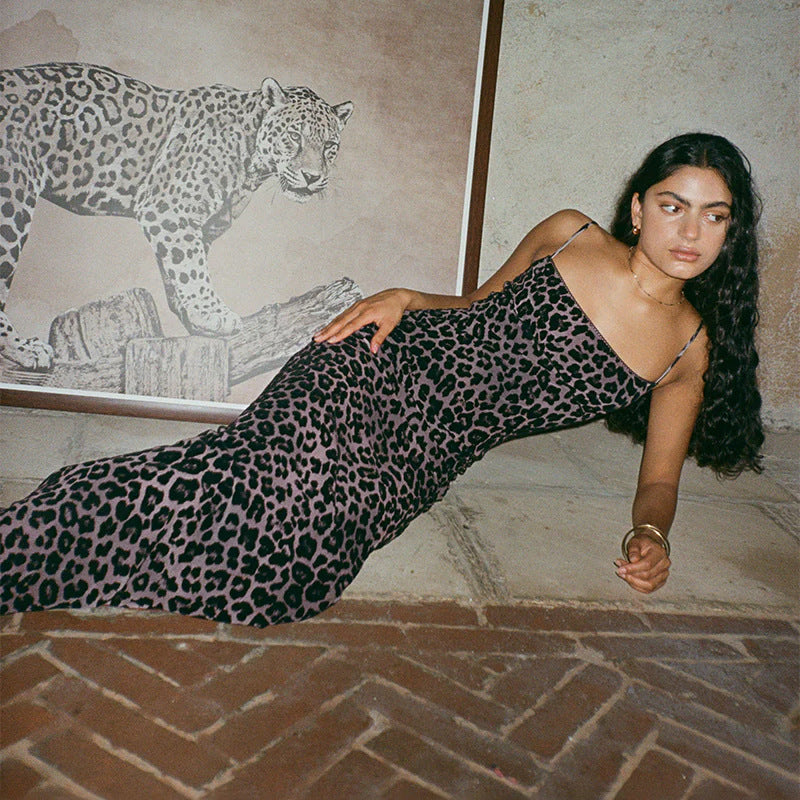 Damen Maxikleid mit elegantem Animal-Print und schmalen Trägern Drune