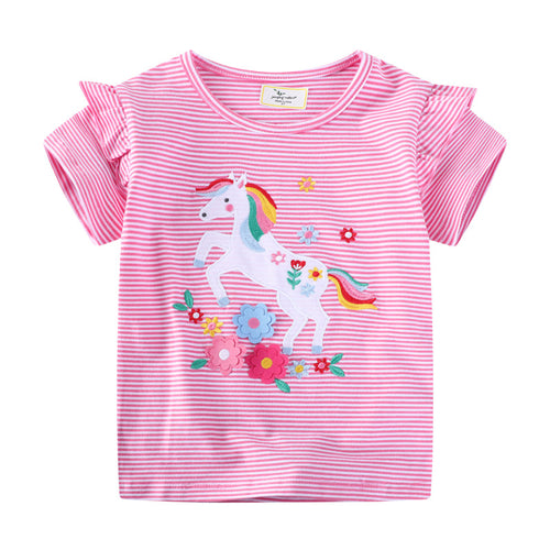 Mädchen T-Shirt mit zauberhaftem Einhorn-Motiv und Rüschendetail Drune