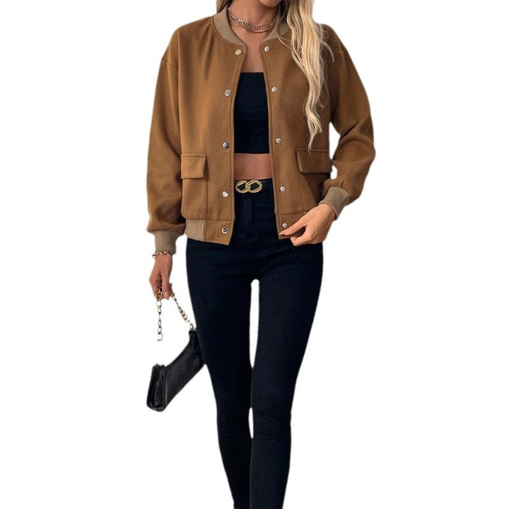 Damen modische Overshirt-Jacke mit Druckknopfverschluss und seitlichen Taschen Drune