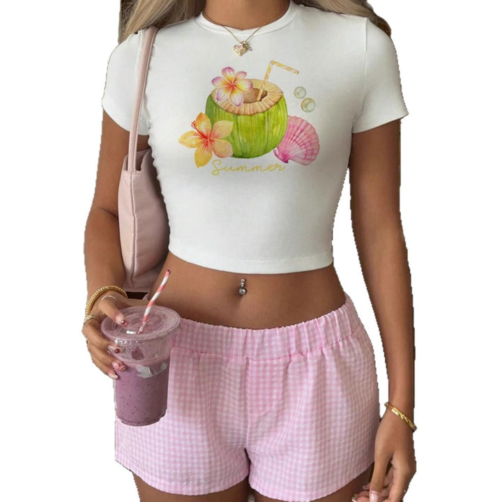 Damen Crop-Top mit fruchtigem Sommerdesign und lässigem Schnitt Drune