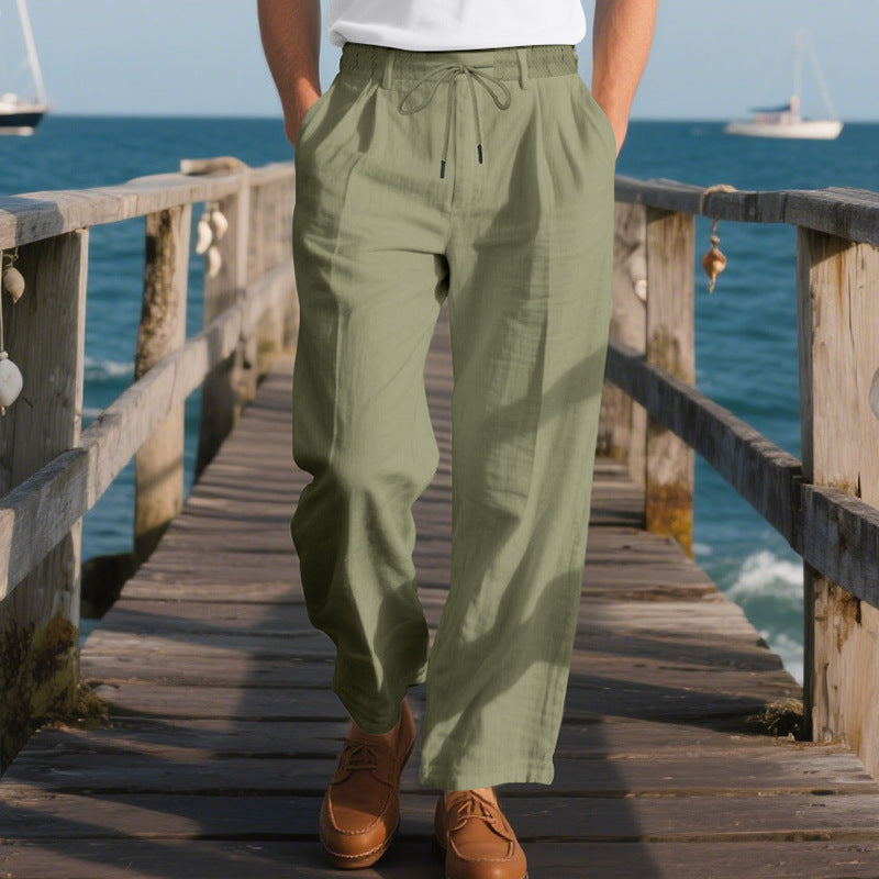 Herren lockere Sommerhose aus leichtem, atmungsaktiven Stoff mit Kordelzug Drune