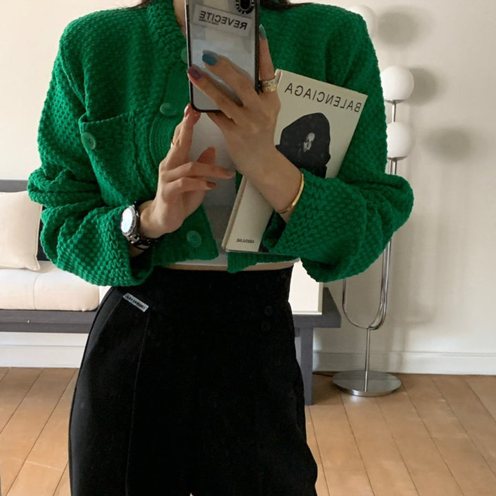 Damen modische Strickjacke mit dekorativen Knöpfen und Taschen Drune