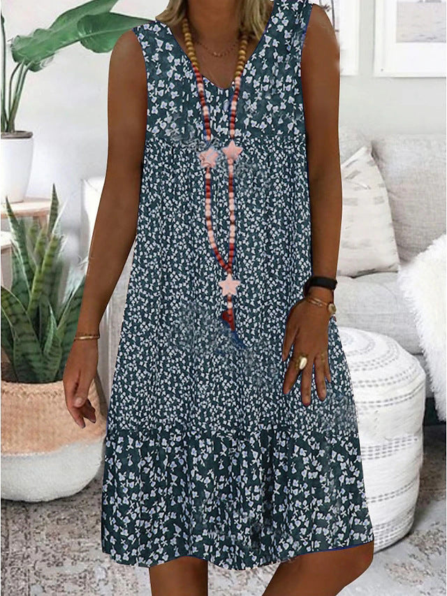 Damen luftiges Freizeitkleid mit verspieltem Blumenmuster und fließender Silhouette Drune