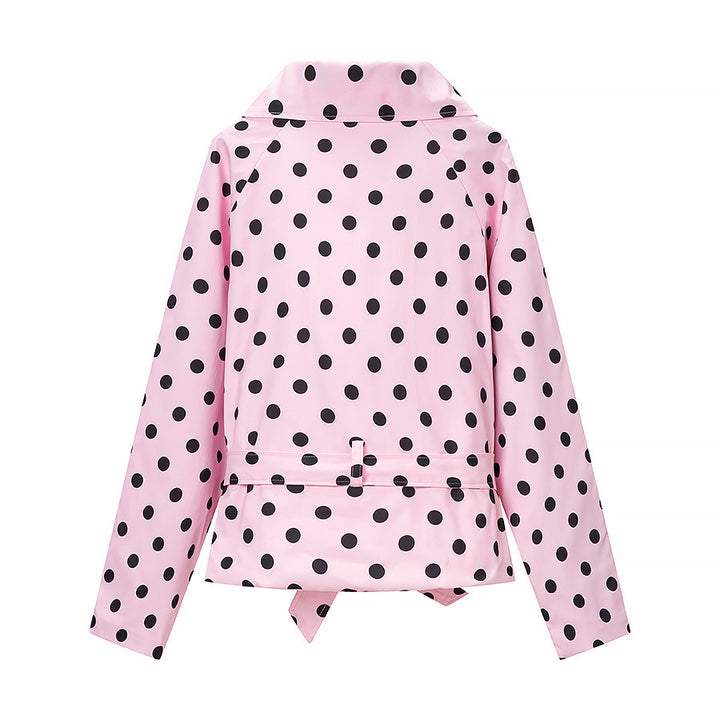 Damen Kurztrenchjacke im Polka‑Dot‑Muster, doppelreihig mit Taillengürtel Drune
