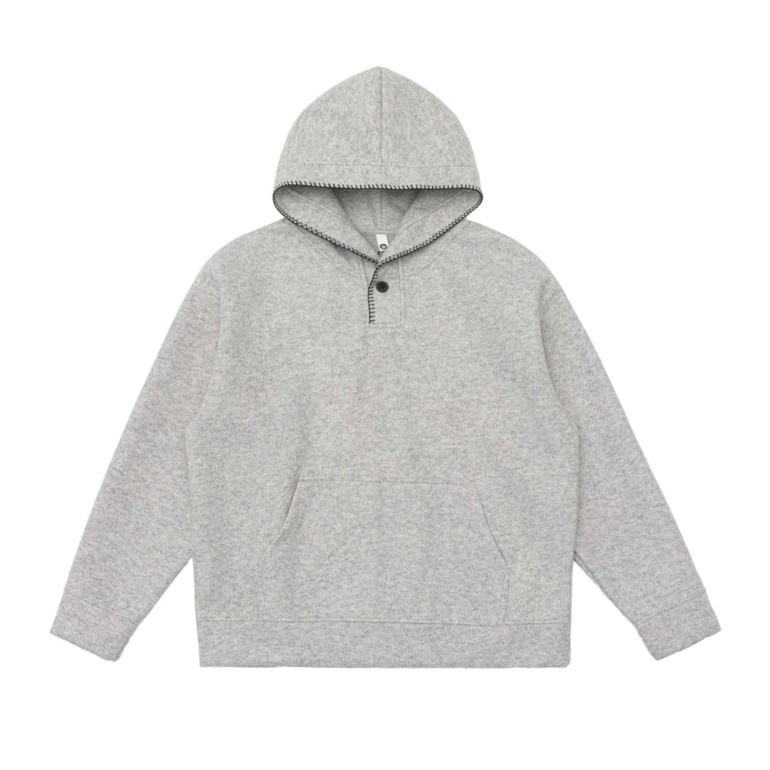Unisex Kapuzenpullover aus Wollfleece mit halber Knopfleiste und Kängurutasche Drune