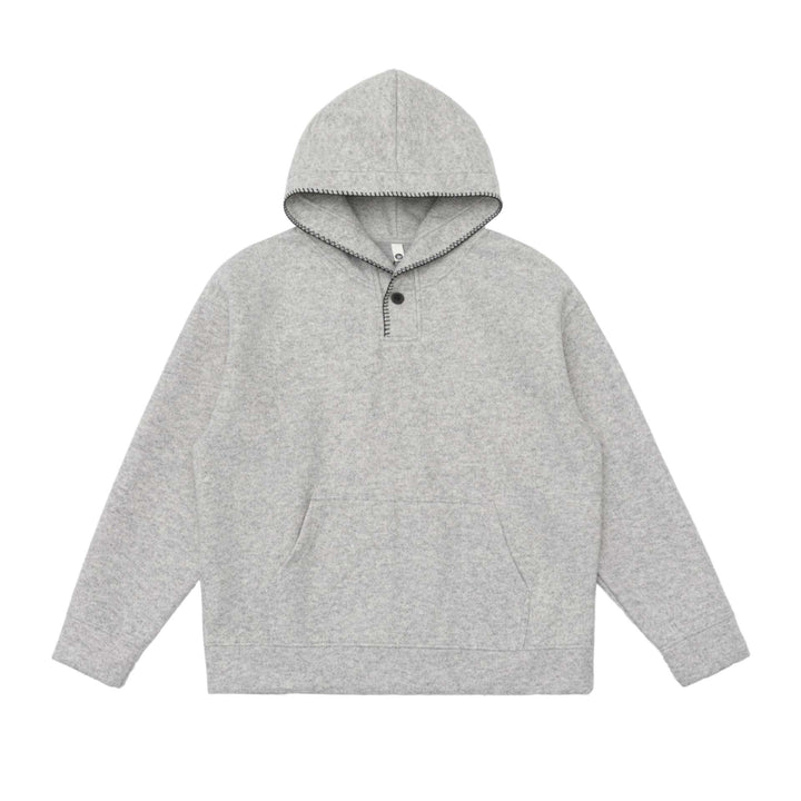 Unisex Kapuzenpullover aus Wollfleece mit halber Knopfleiste und Kängurutasche Drune