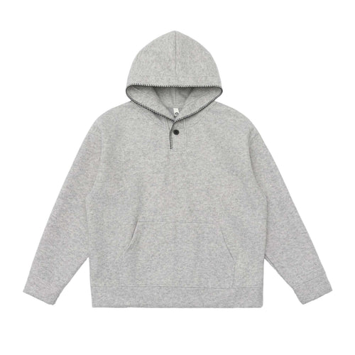Unisex Kapuzenpullover aus Wollfleece mit halber Knopfleiste und Kängurutasche Drune