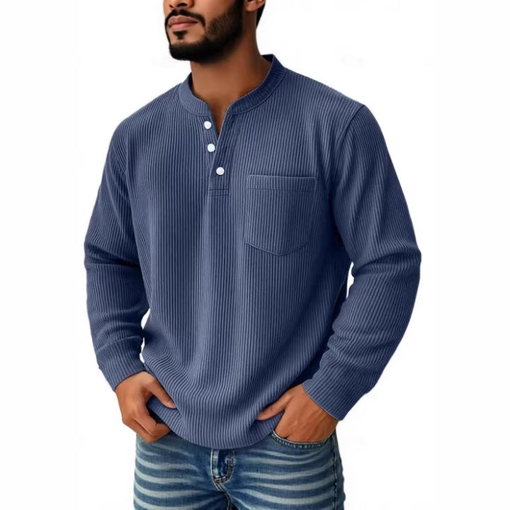 Herren nan thermisches Waffelstrick-Henleyshirt mit Stehkragen Brusttasche und geripptem Komfortschnitt Drune