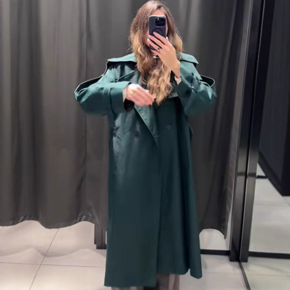 Damen Langer wasserabweisender Trenchcoat mit Taillengürtel und hohem Stehkragen Drune