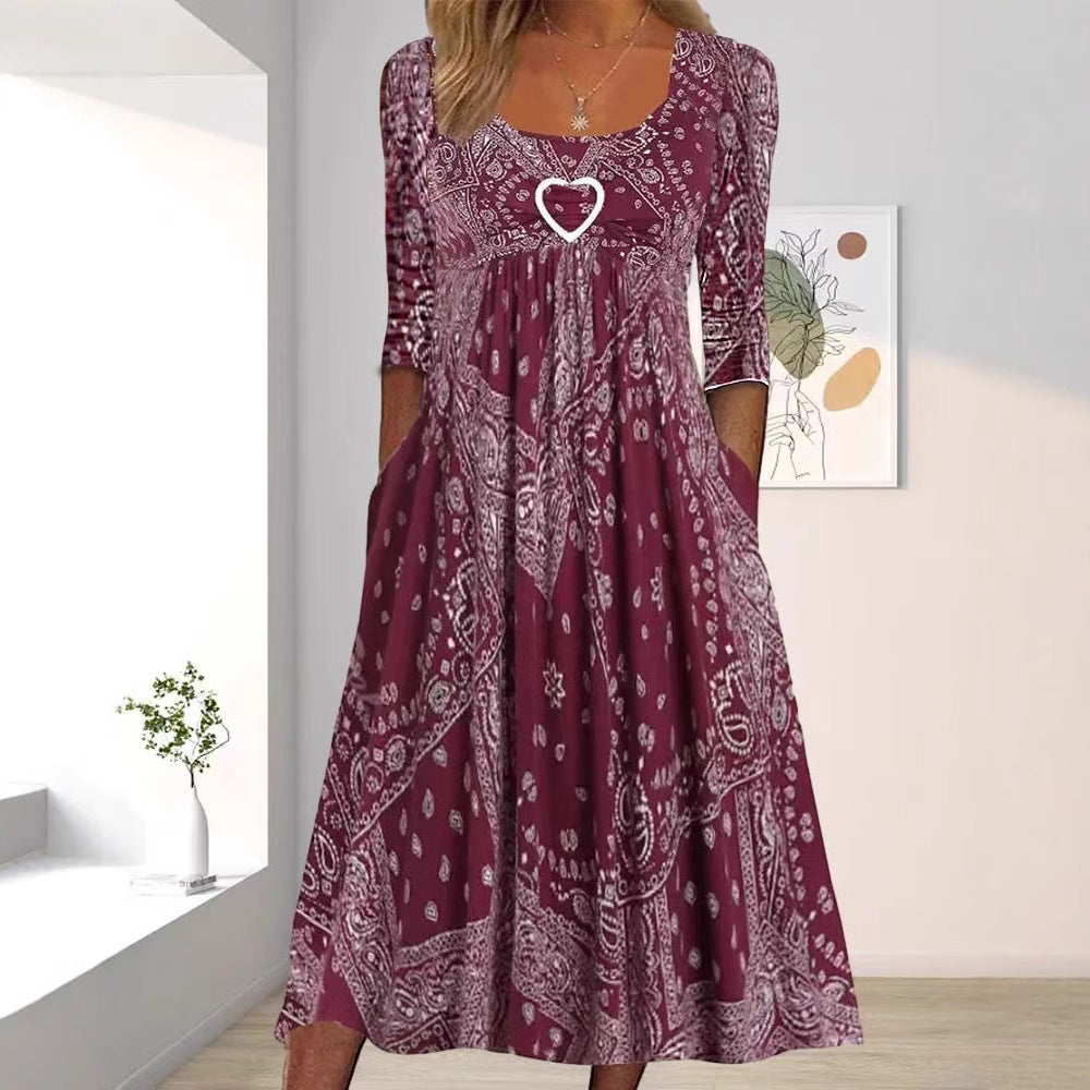 Damen nan Maxikleid mit Paisley-Bandana-Muster, Empire‑Naht, gerafftem Unterbrustbereich und Eingrifftaschen Drune