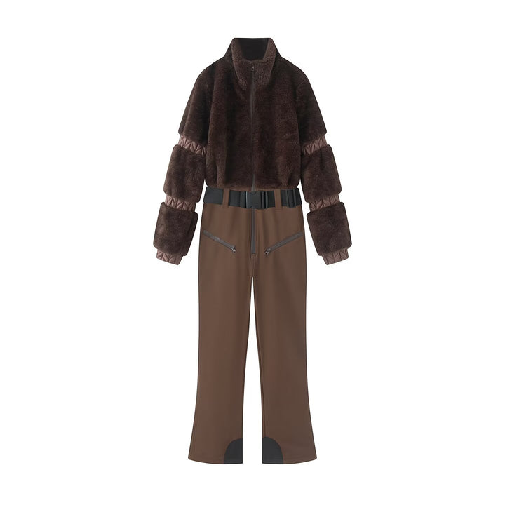 Damen Zweiteiliges Ski‑ und Winterset mit kurzem Teddyblouson und Highwaist‑Softshellhose Drune