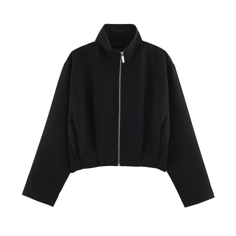Damen Boxy-Cropped Blousonjacke mit hohem Stehkragen und taillennahem Gummizug Drune