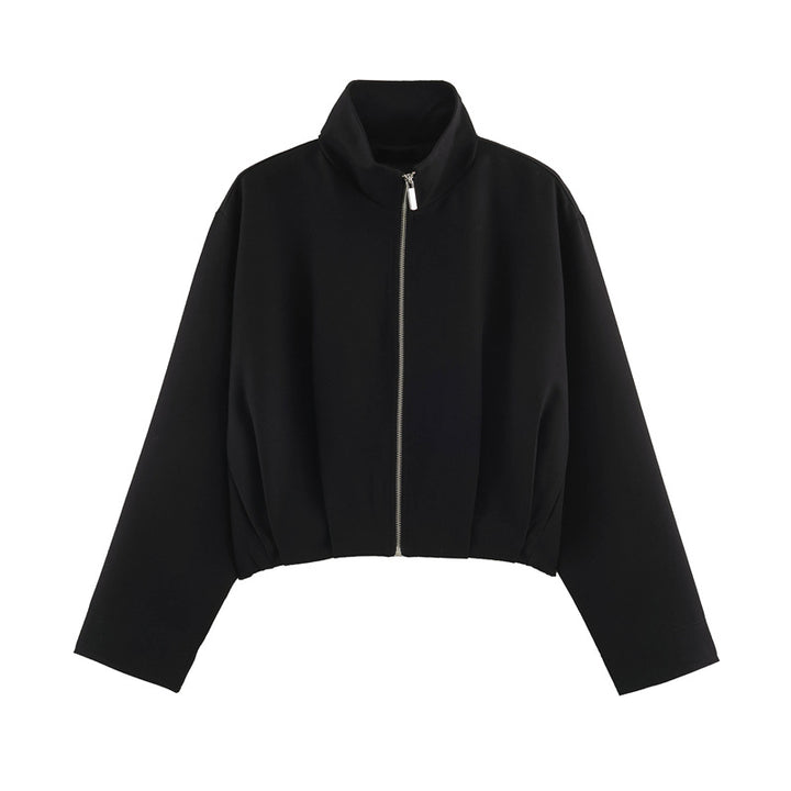 Damen Boxy-Cropped Blousonjacke mit hohem Stehkragen und taillennahem Gummizug Drune