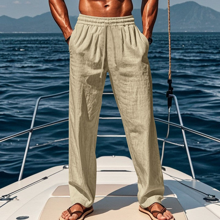 Herren lockere Leinenhose mit elastischem Bund und atmungsaktivem Gewebe Drune