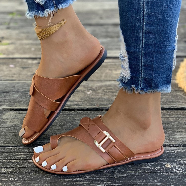 Damen Zehentrenner-Sandalen mit modischem Schnallen-Detail und bequemem Fußbett Drune