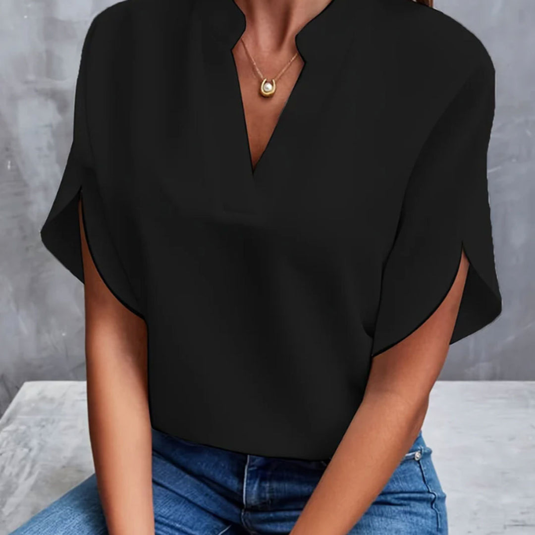 Damen modisches Blusenshirt mit elegantem V-Ausschnitt und luftigen Ärmeln Drune