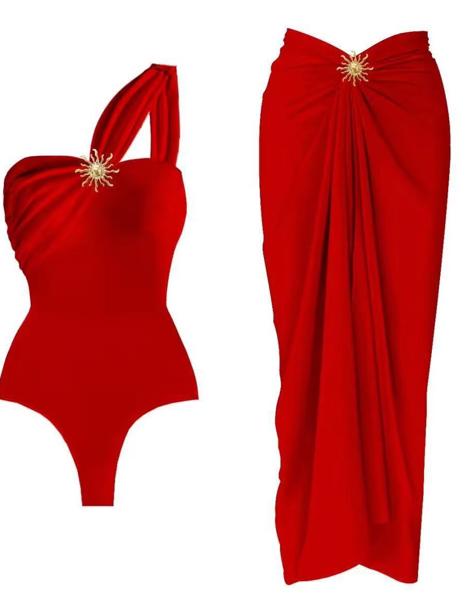 Damen einseitiger Badeanzug mit elegantem Wickelrock Drune