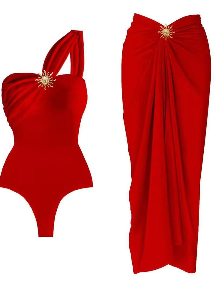 Damen einseitiger Badeanzug mit elegantem Wickelrock Drune