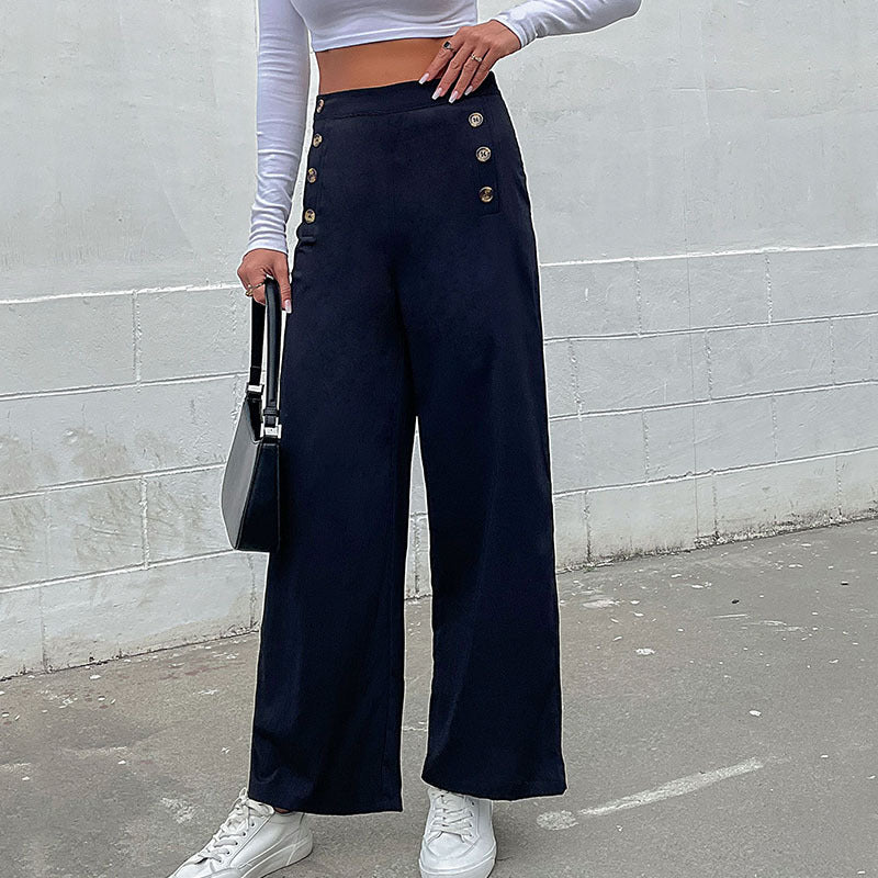 Damen High‑Waist Palazzo‑Hose mit maritim inspirierter Zierknopfleiste und weitem Bein Drune