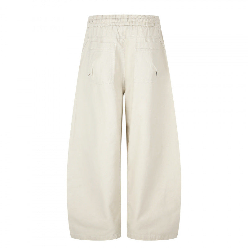 Damen Weite Cropped-Cargo-Hose mit Gummibund, Tunnelzug und aufgesetzten Taschen Drune
