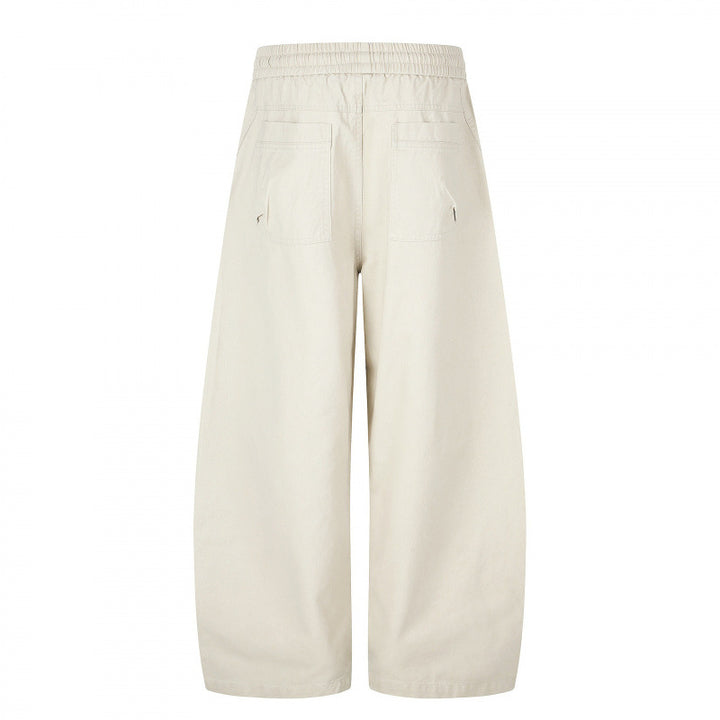 Damen Weite Cropped-Cargo-Hose mit Gummibund, Tunnelzug und aufgesetzten Taschen Drune
