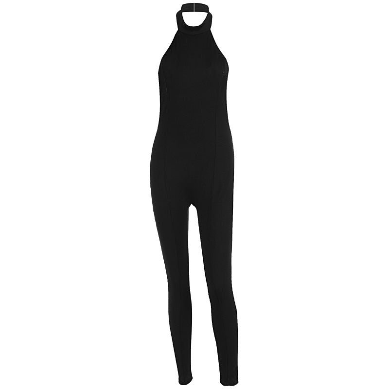 Damen figurbetonter Jumpsuit mit hohem Kragen und Rippstruktur Drune