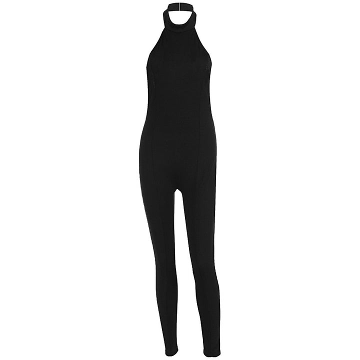 Damen figurbetonter Jumpsuit mit hohem Kragen und Rippstruktur Drune