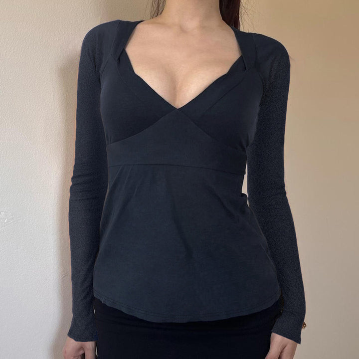 Damen modisches Wickeltop mit V-Ausschnitt und angesagtem Bindedetail Drune