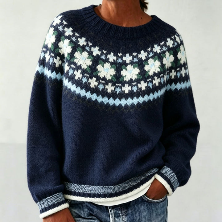 Damen Rundhalsausschnitt Norweger-Pullover mit Fair-Isle-Jacquard Drune