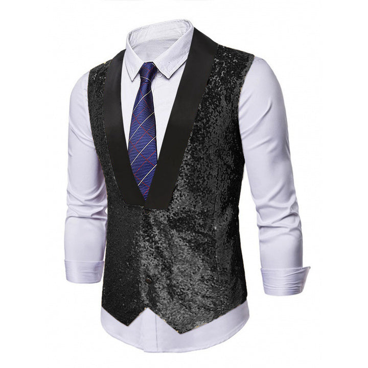 Herren Glamourweste mit Pailletten, Schalkragen und tailliertem Schnitt Drune