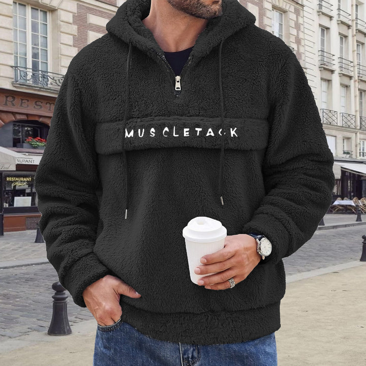 Herren Teddy-Fleece Kapuzenpullover mit halbem Reißverschluss, Kängurutasche und weichem Innenfutter Drune