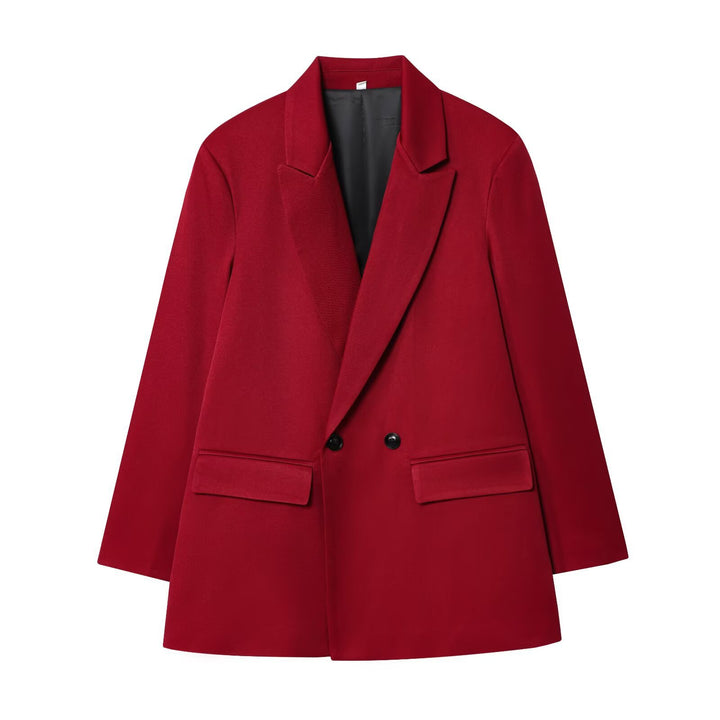 Damen 100+ geradliniger Longline Blazer mit Reverskragen, doppelreihiger Optik und Pattentaschen Drune