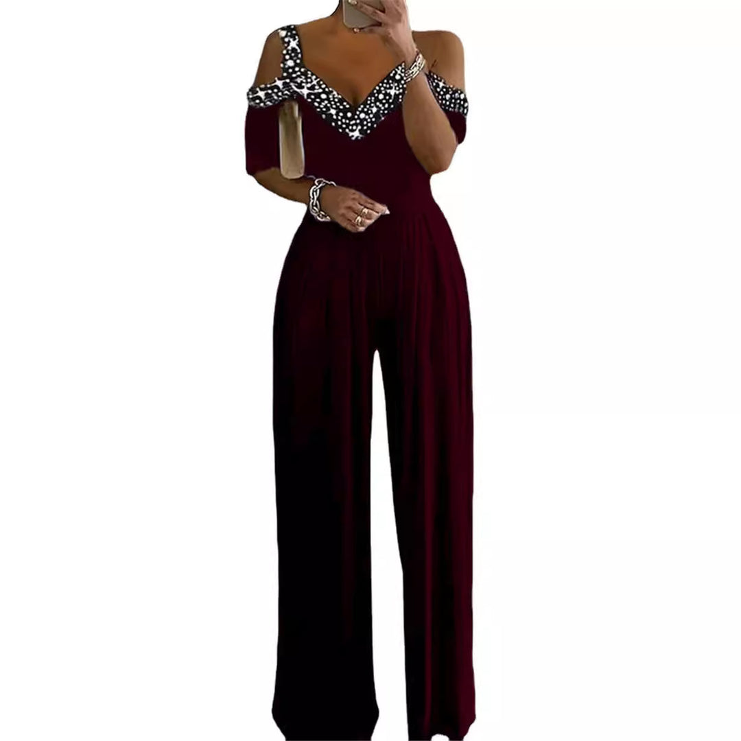 Damen Elegantes Jumpsuit mit Off-Shoulder Design und Glitzerakzenten Drune