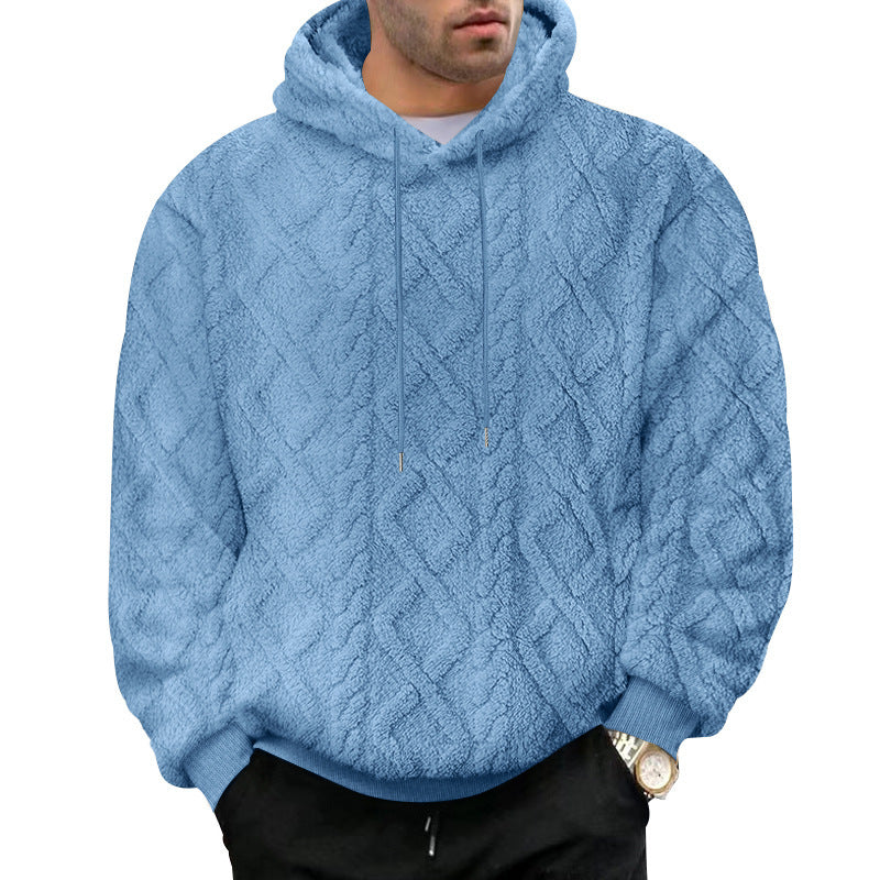 Herren nan kuscheliger Oversize Teddy Hoodie mit Kapuze und Rautenstruktur Drune