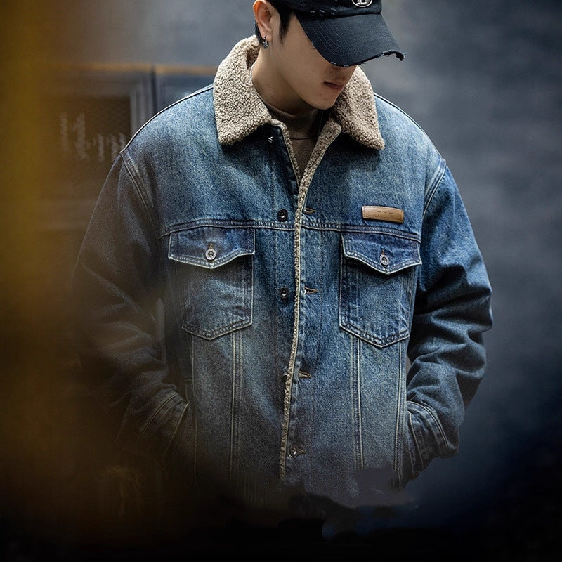 Herren Lässige Jeansjacke mit Teddyfutter Drune