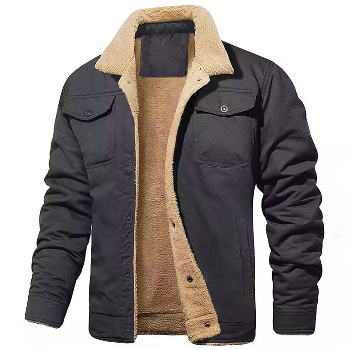 Herren robustes Canvas-Blouson mit durchgehendem Sherpa-Innenfutter und Hemdkragen Drune