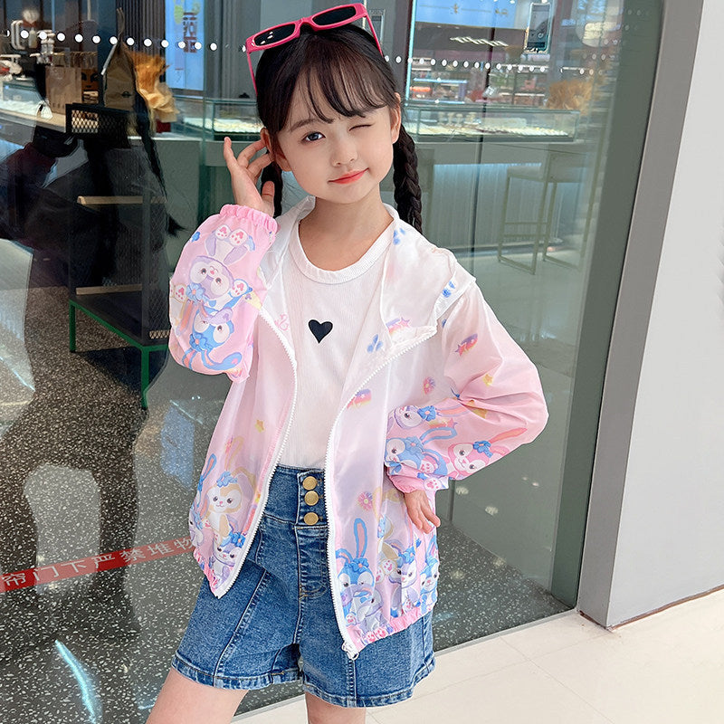 Damen nan leichte transparente Regenjacke für Mädchen mit Kapuze und verspieltem Cartoon-Print Drune