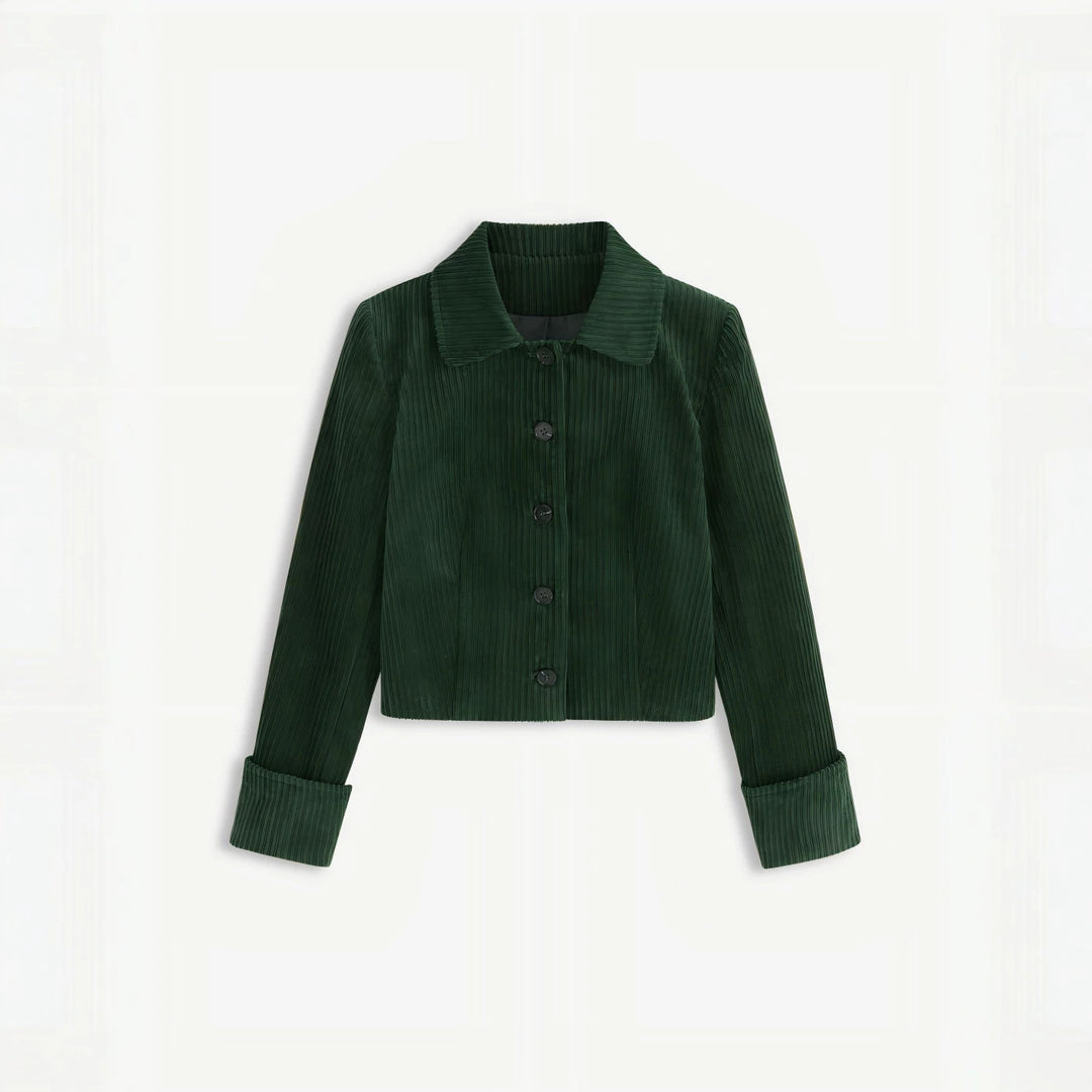 Damen Plissierte Kurzjacke mit Hemdkragen und umgeschlagenen Manschetten Drune