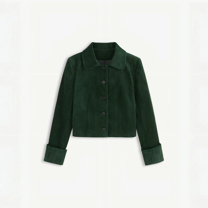 Damen Plissierte Kurzjacke mit Hemdkragen und umgeschlagenen Manschetten Drune
