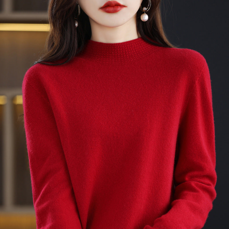 Damen Leichter Feinstrick-Mockneckpullover mit strukturierter Kragenblende Drune