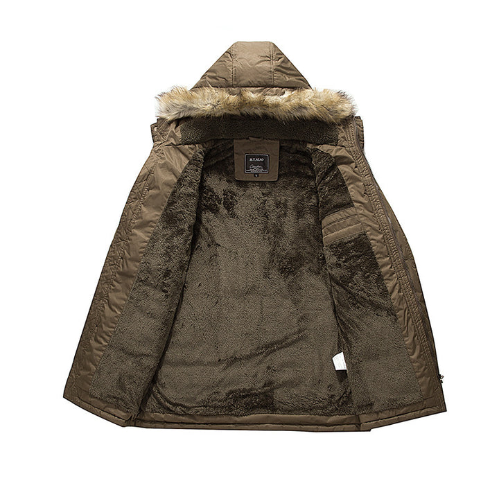 Herren Winterparka mit abnehmbarer Kunstfellkapuze gesteppter Thermofütterung und multifunktionalen Taschen Drune